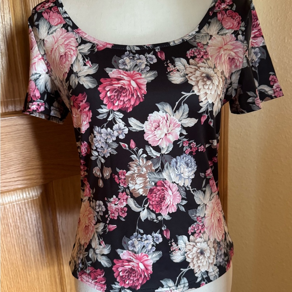 Floral Black and Pink Women's Top